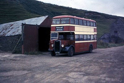 Highland bus at the bus garage in Dunbeath