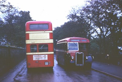 Single and double deck Highland buses in Wick