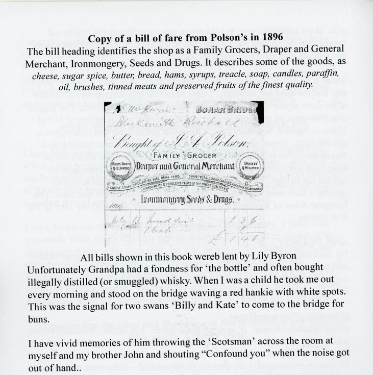 Copy of Bill of Fare from Polson's 1896