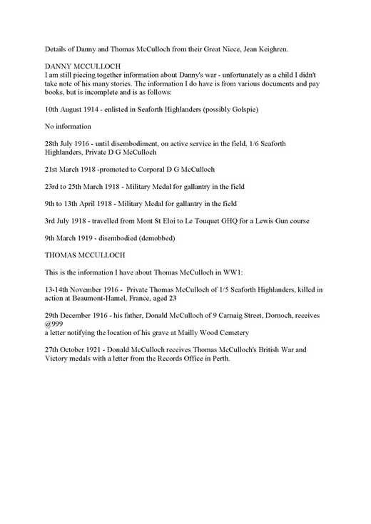 Donald & Thomas MacCulloch's military service