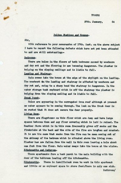 Police Station Tongue report of defects
