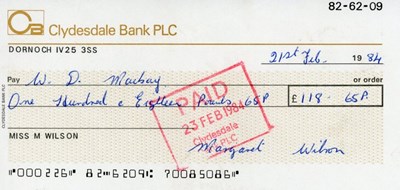 Clydesdale Bank PLC cheques