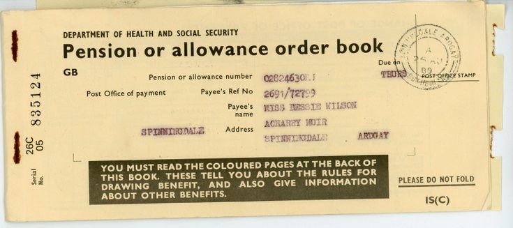 Pension or allowance order book