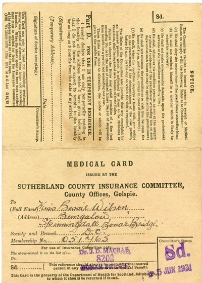 Sutherland County Insurance Committee Medical Card