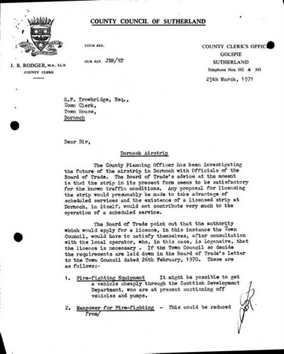 Burgh correspondence  Dornoch Airstrip 1971