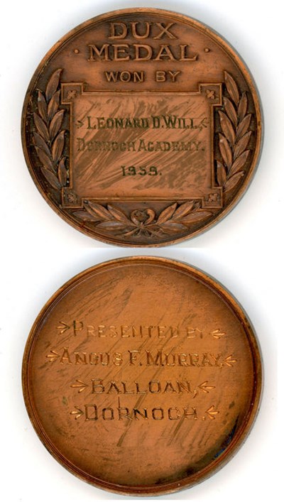 Dux medal Leonard D Will 1959