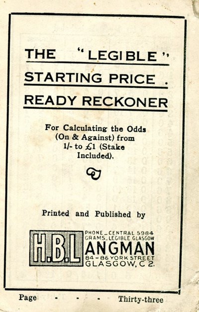 Racing wagers &  'Legible' Starting Price Ready Reckoner