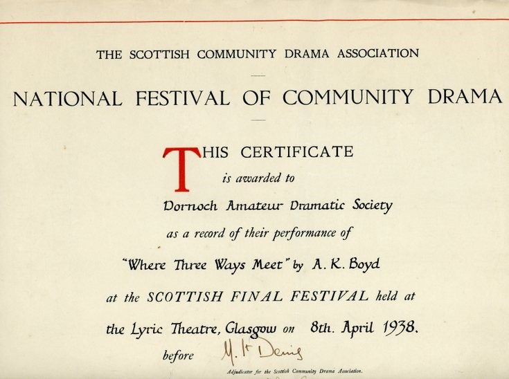 National Festival of Community Drama Certificate 1938