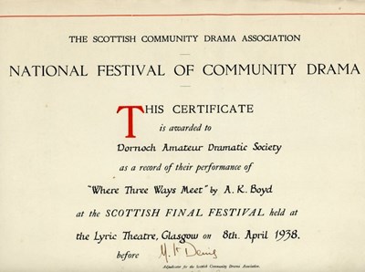 National Festival of Community Drama Certificate 1938
