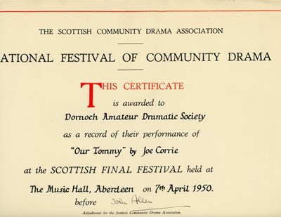 National Festival of Community Drama Certificate 1950