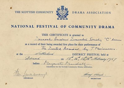 National Festival of Community Drama Certificate 1957