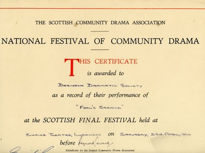 National Festival of Community Drama Certificate 1964