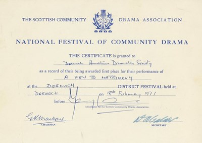 National Festival of Community Drama Certificate 1971