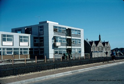 Old and New Dornoch Academy buildings 1963