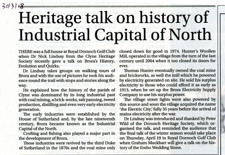 Heritage Society talk on Brora's History