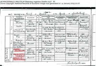 Death Record of Malcolm MacDonald