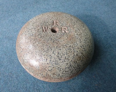 Curling stone with the initials WRR