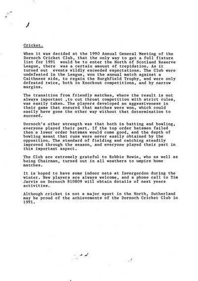 Draft of article for newspaper entitled ''Cricket'