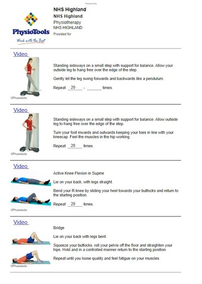 Physiotools exercise instructions