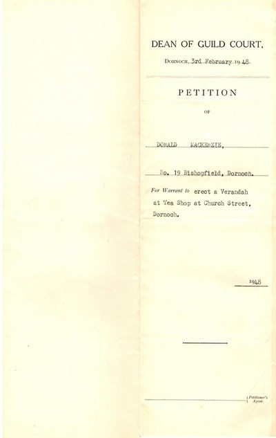 Petition to erect a Verandah at Tea Shop, Church St.