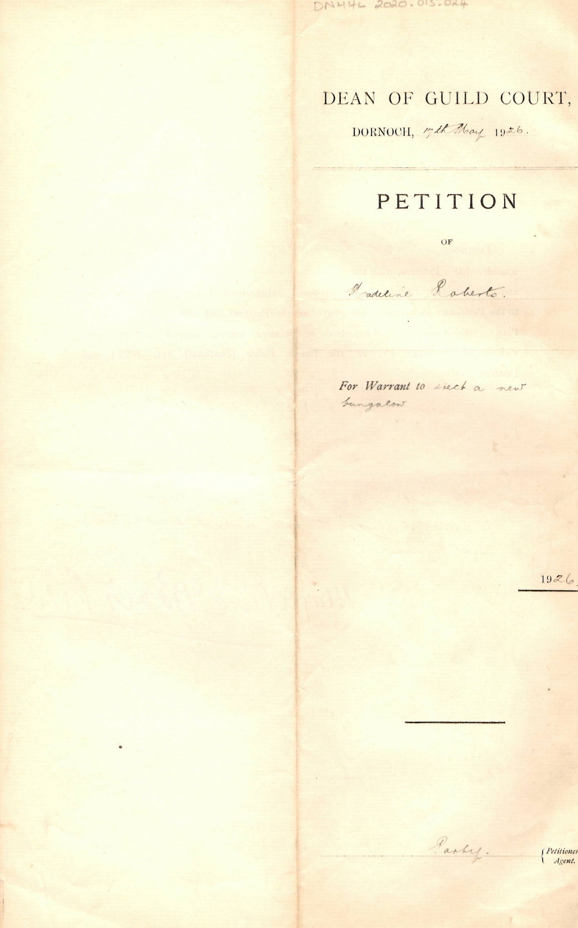 Petition to erect a new bungalow