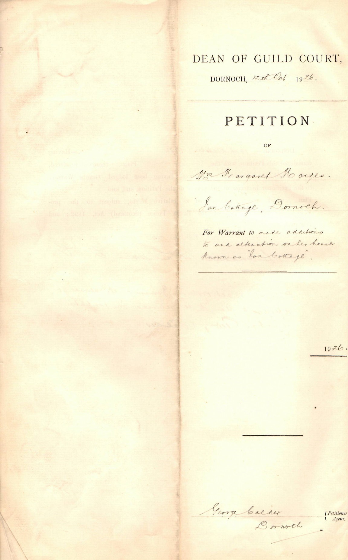 Petition to alter and add to Ian Cottage, Dornoch