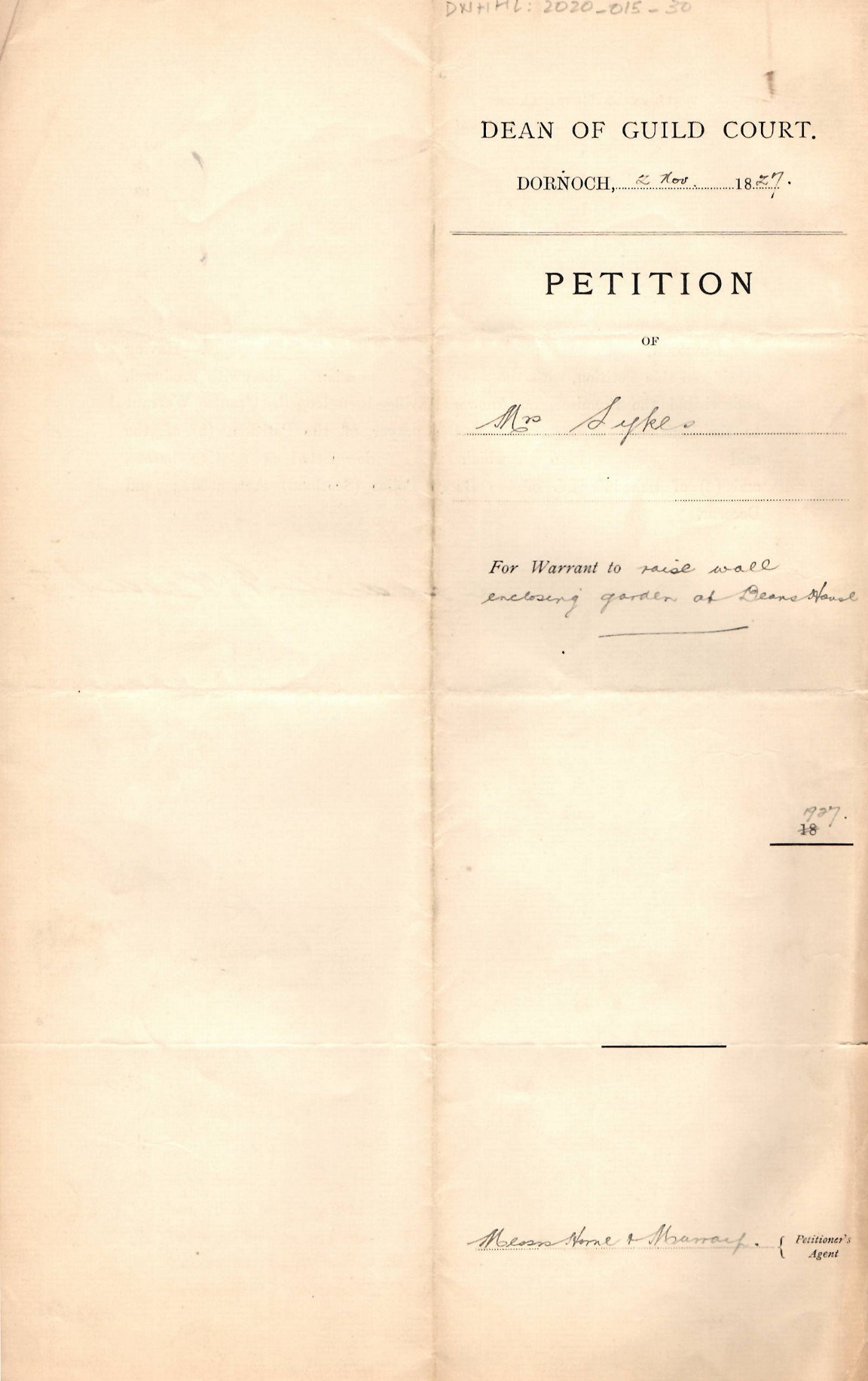 Petition to raise wall enclosing Deans House