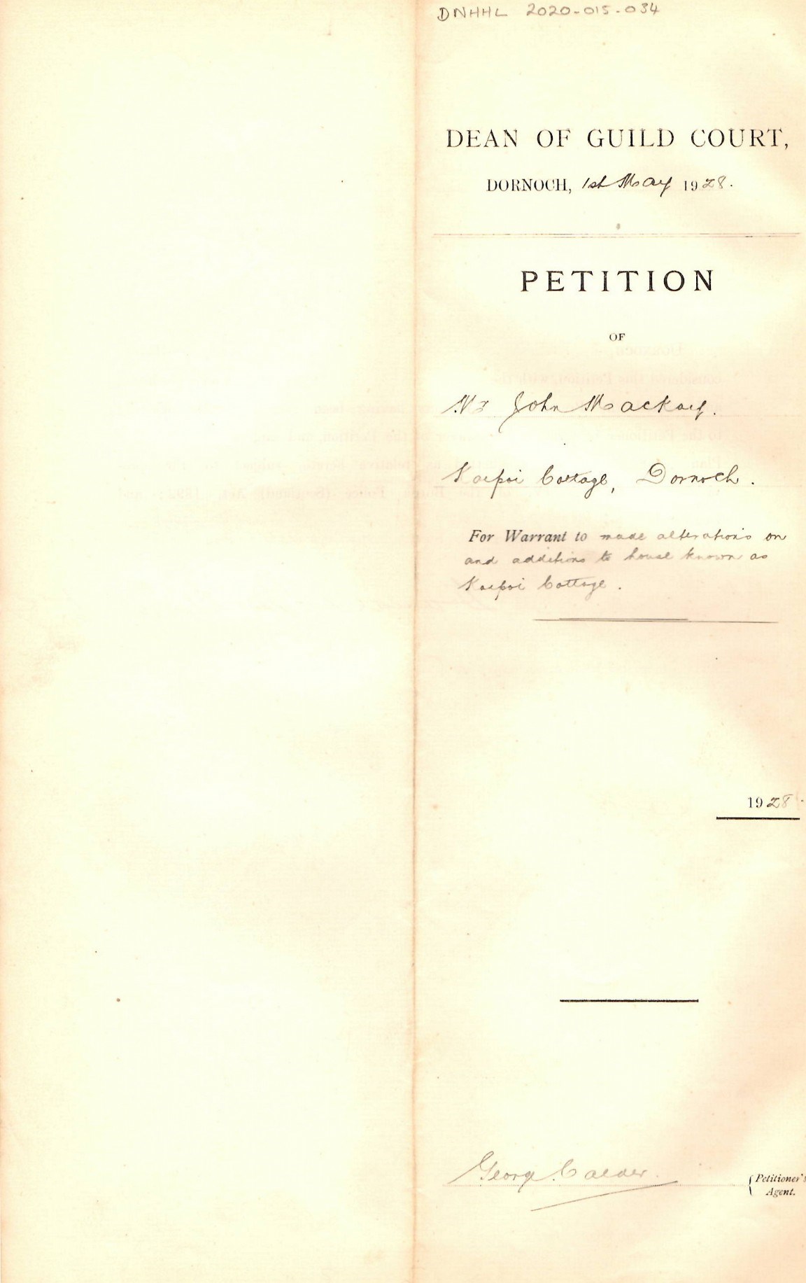 Petition to make alterations to Kaipoi Cottage