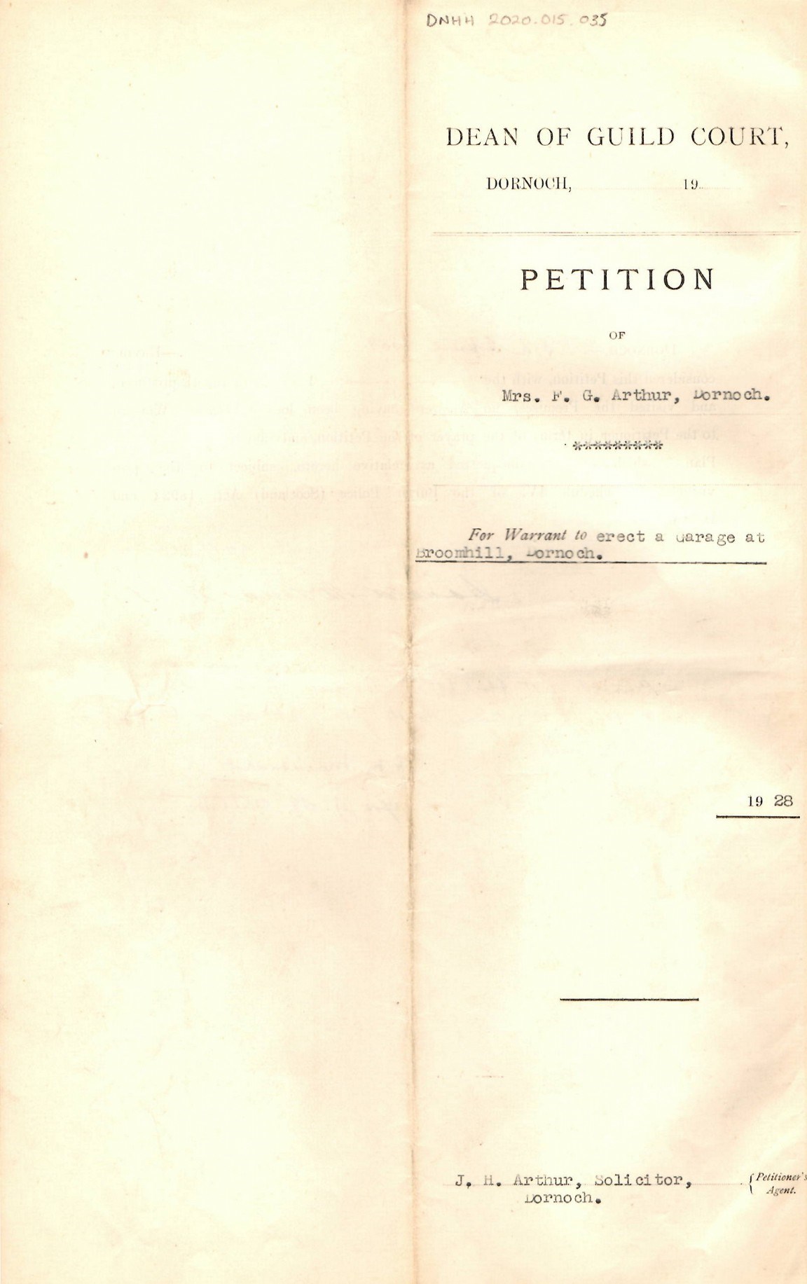 Petition for erection of garage