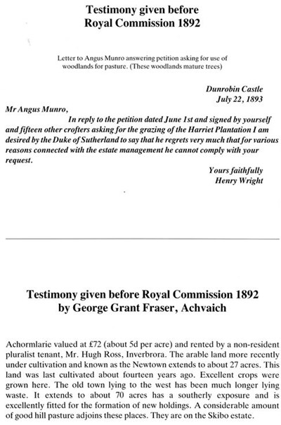 Testimony to Royal Commission 1892 and letter 1893