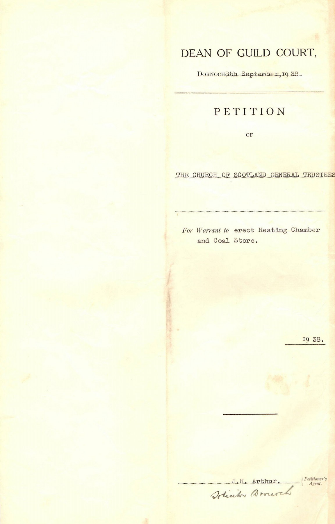 Petition to erect a heating chamber at Dornoch Cathedral