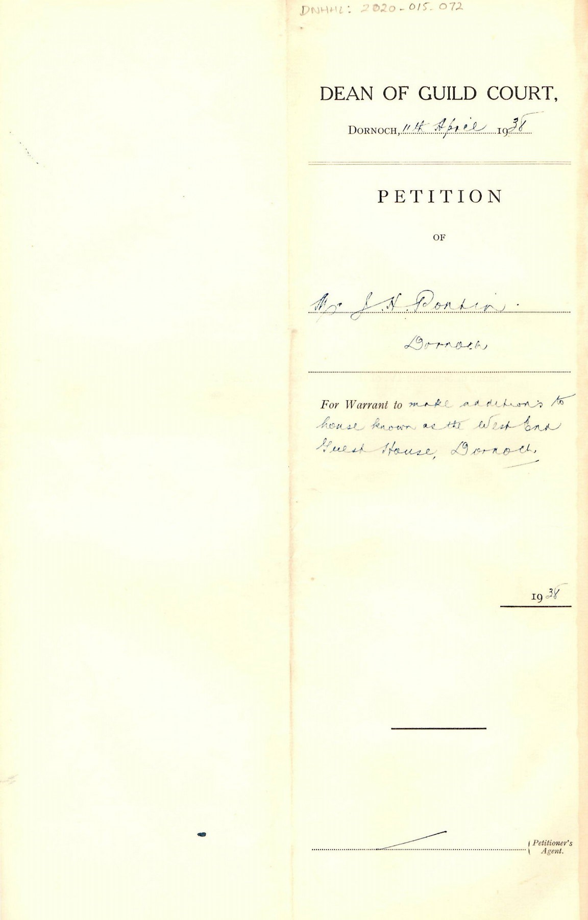 Petition to make additions to West End Guest House