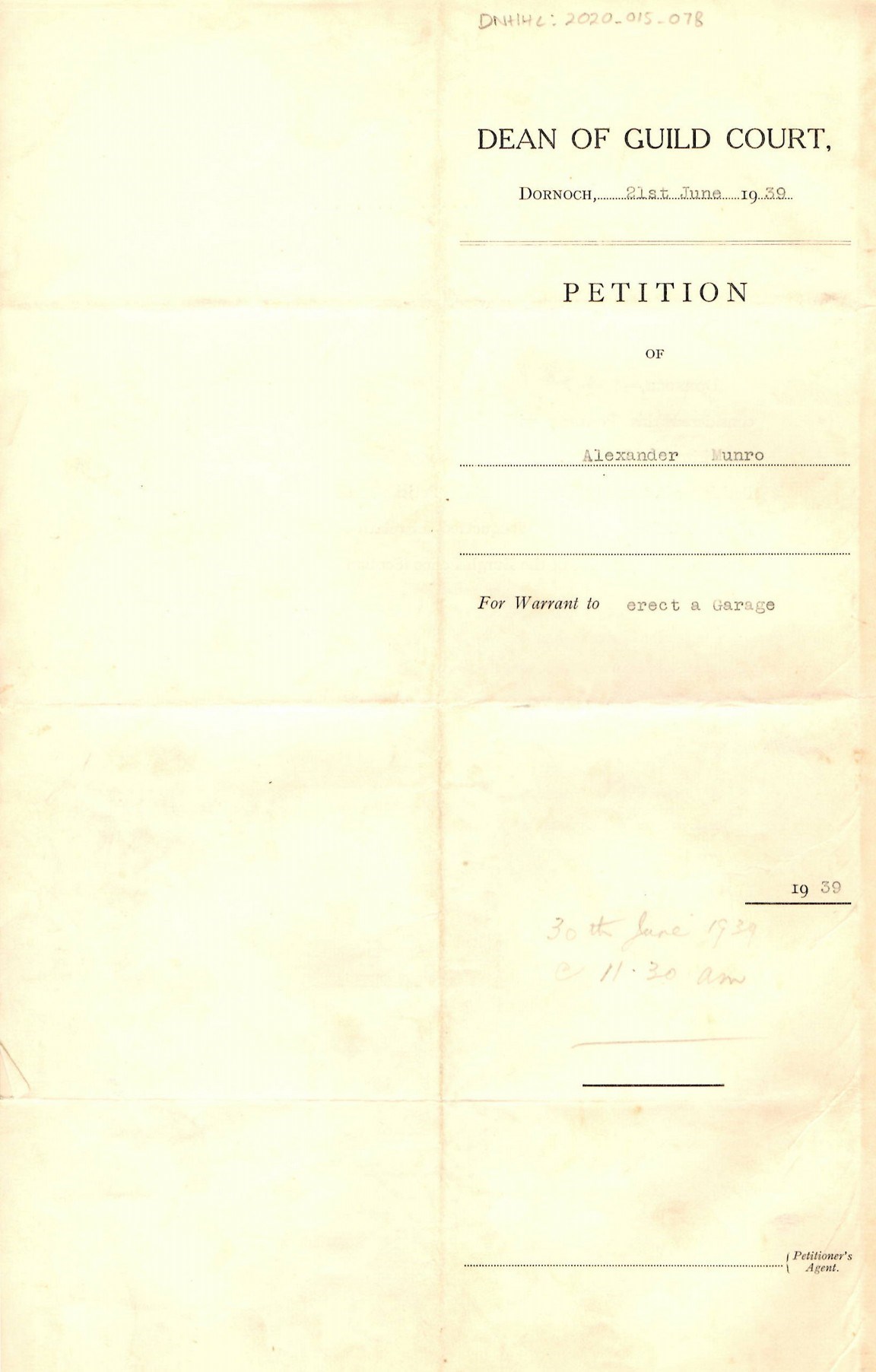 Petition to erect a garage