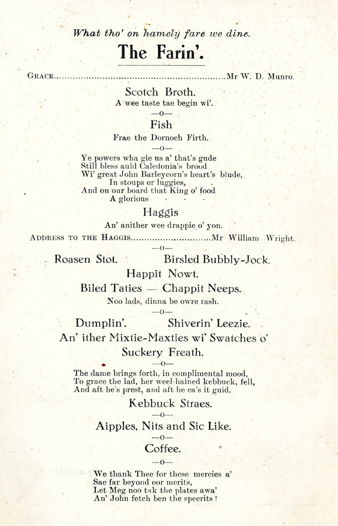 Menu for Dornoch Burns Club Anniversary Dinner - Historylinks Archive