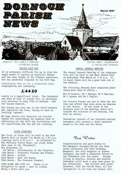 Dornoch Parish News, March 1987