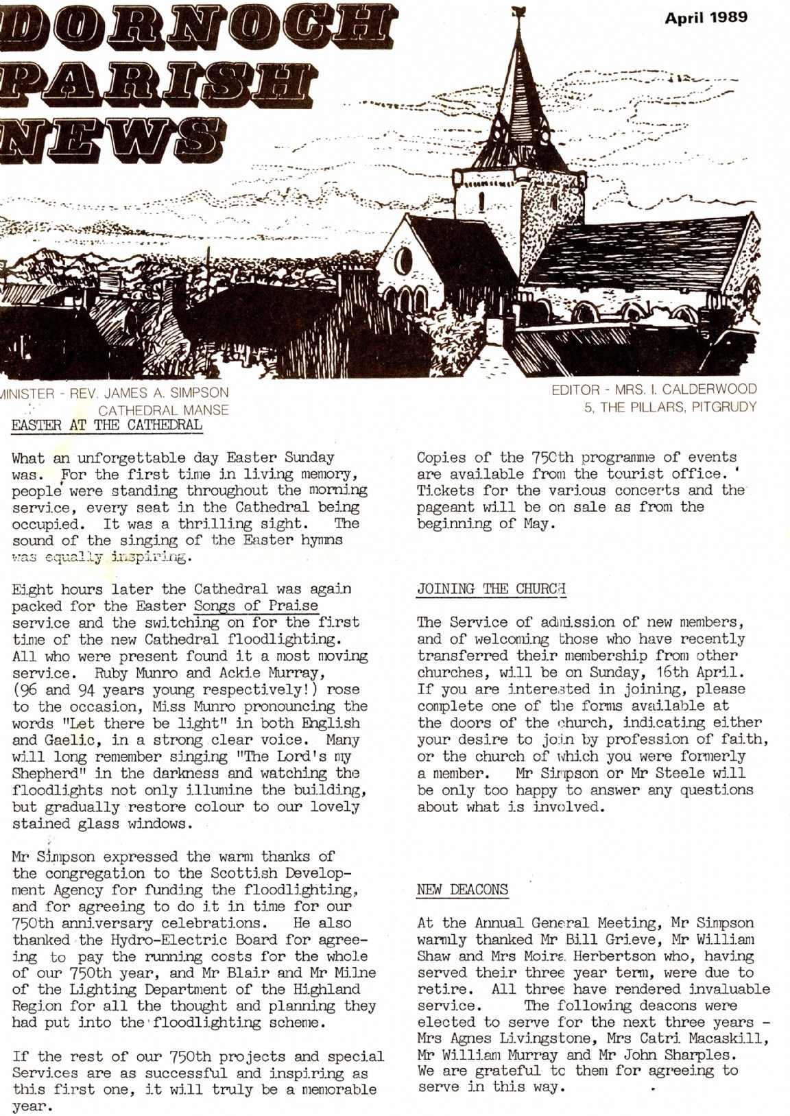 Dornoch Parish News, April 1989