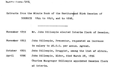 Extracts from minute book of heritors and kirk session of Dornoch, 1844-45 and 1898.