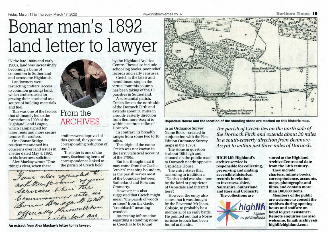 'Bonar man's 1892 land letter to lawyer'