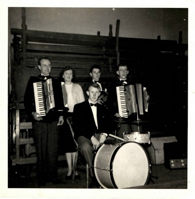 Monochrome group photograph of The Atlantic Dance Band
