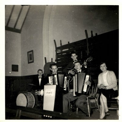 Monochrome group photograph of The Atlantic Dance Band