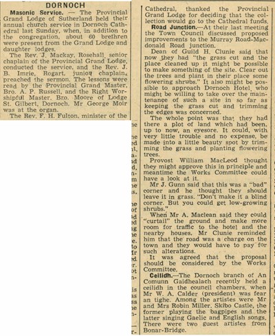 'Dornoch' Northern Times clipping, 1959