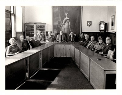 Photograph of District Councillors  in the council chamber, May 1977