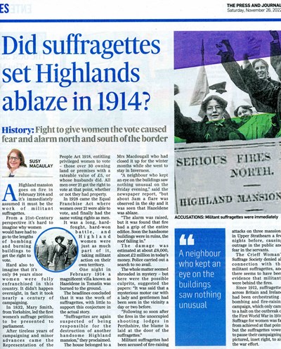 'Did Suffragettes set Highlands ablaze in 1914'