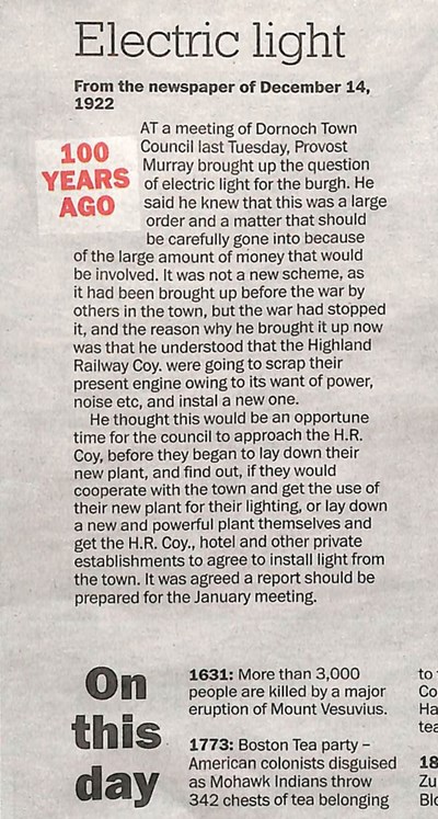 'Electric Light' - Northern Times clippings from old files