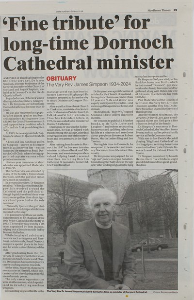 Obituary for the Very Rev Janes Simpson 1934 - 2024
