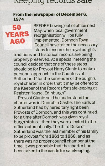 Preservation of the Royal Burgh's traditions and historical records,