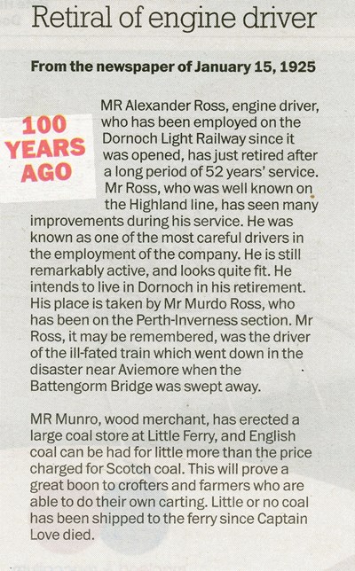 Retiral of Dornoch Light Railway Engine Driver