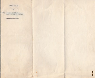 Will of Mrs Alexa MacKay 7 Back Street Embo