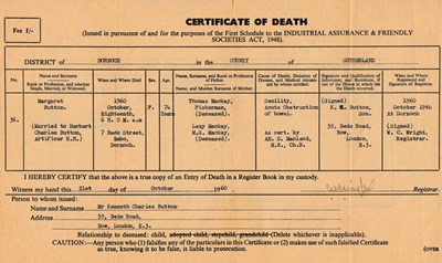 Certificate of Death Thomas Mackay 18 October 1960