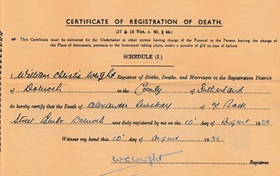 Certificate of Registration of Death Alexander Mackay 1956